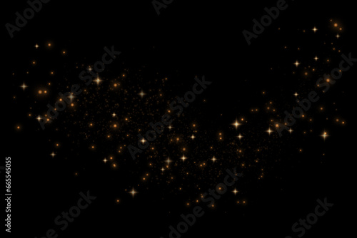 Christmas glowing bokeh confetti light and glitter texture overlay for your design. Festive sparkling gold dust png. Holiday powder dust for cards, invitations, banners, advertising. 