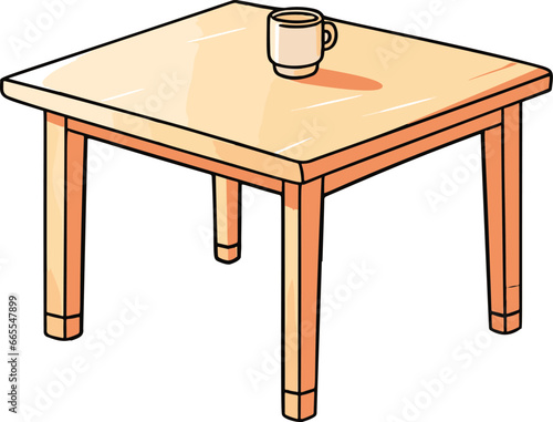 A table in comic style with simple flat colors, illustrating a minimalistic vector design.