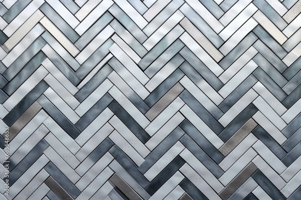 Glossy mosaic tiles forming a wall with a 3D, herringbone pattern ...
