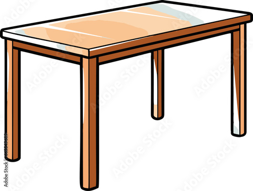 A vibrant, playful comic-style vector image featuring a simple and minimalistic design with flat colors, showcasing a table.