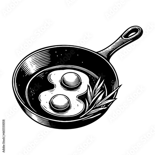frying pan with eggs breakfast sketch