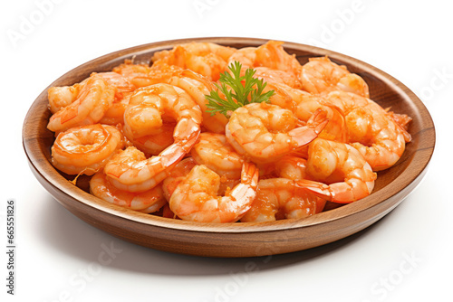 Peeled shrimps dish on a white background