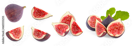 Set with whole and cut figs on white background