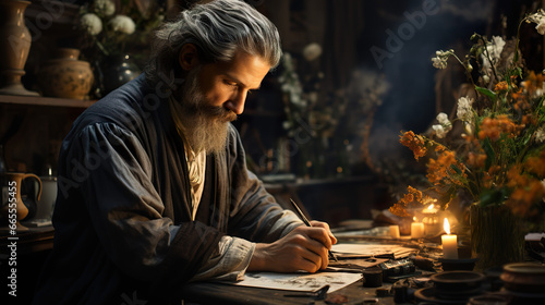 Old man writing letter