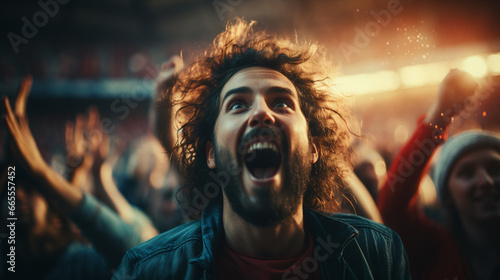 Fans cheering in a soccer stadium. © andranik123