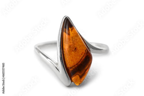 Silver ring with big amber inside