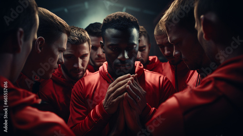 Football team connecting hands.