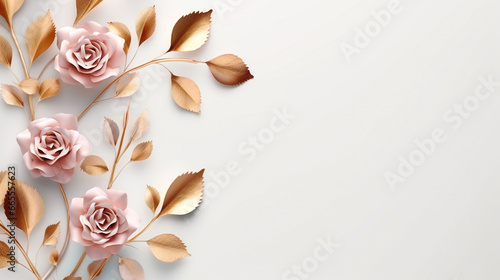 Pastel colored roses on a white background in corners. For use in various design work, 3D rendering. abstracts.
