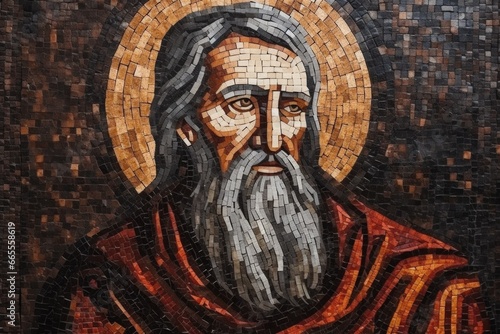 A realistic painting of a man with a long beard. This artwork can be used as a decorative piece or as a representation of masculinity and wisdom
