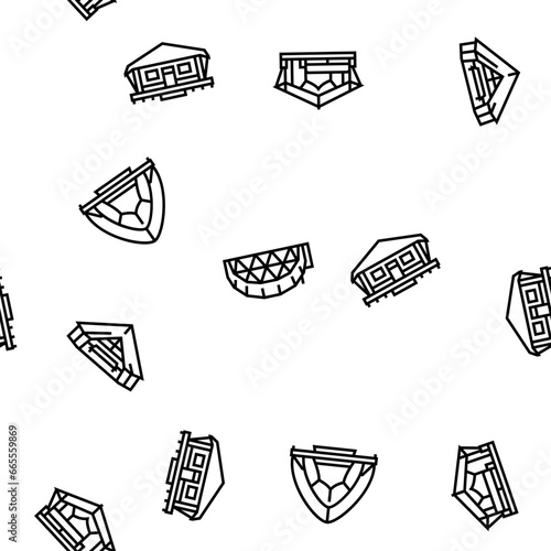 glamping tent nature luxury vector seamless pattern thin line illustration