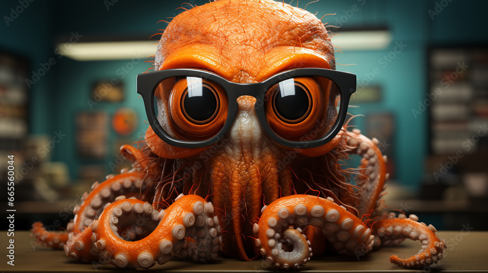 Octopus wearing eyeglasses.