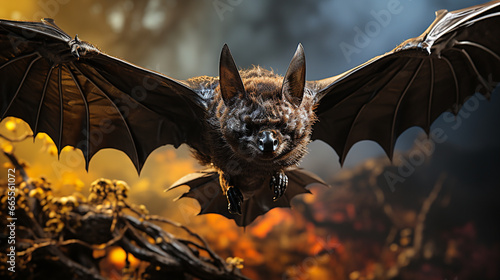 Portrait of bat in flight.