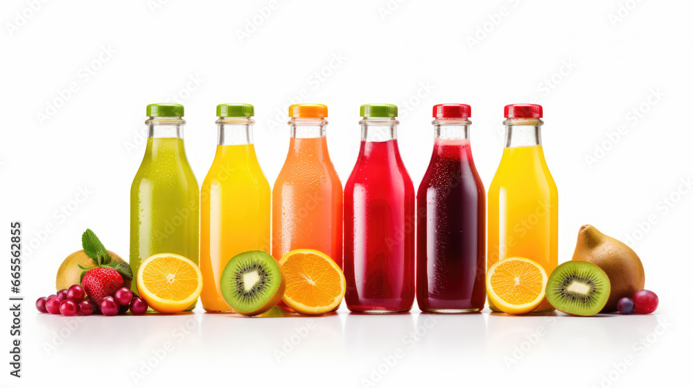 Vibrant studio shot of refreshing fruit juice with bottles, a delightful concept for your thirst-quenching design needs Vibrant studio shot of refreshing fruit juice with bottles, a delightful concept for your thirst-quenching design needs