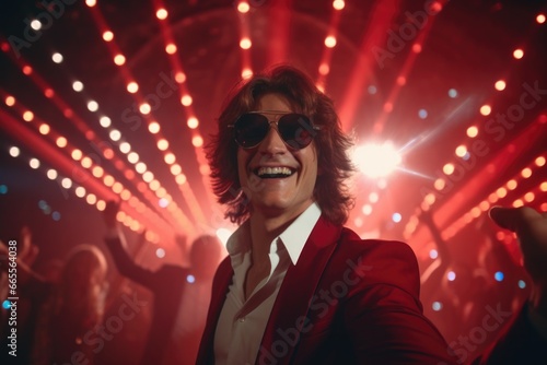 Dancing Man in Red Suit and Sunglasses