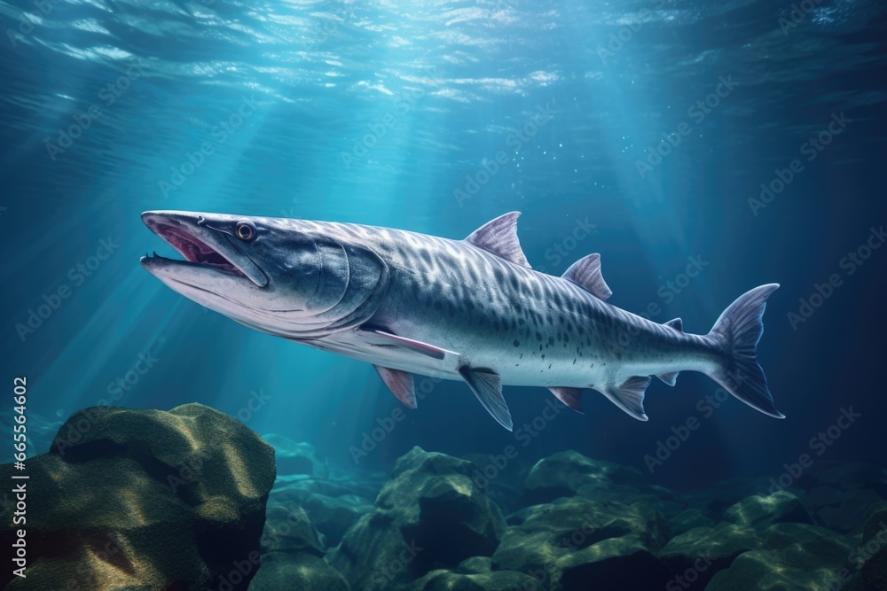 Fototapeta premium A picture of a large fish swimming in the water. This image can be used to depict aquatic life or for educational purposes about marine species.