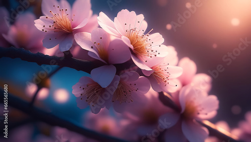 A beautiful sprig of sakura. Macro shooting. AI
