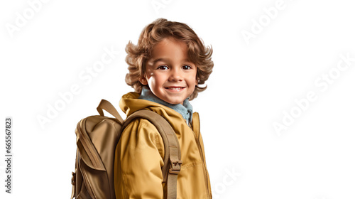 Cute school boy with backpack, isolated on transparent background, Back  to school concept