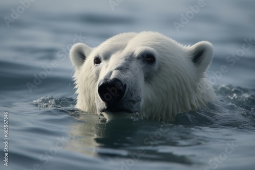 Close-up of polar bear swimming in Arctic waters. Generative AI