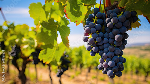 Mature syrah grapes for ros or red wine ready for harvest in Cotes de Provence vineyards south of France With copyspace for text