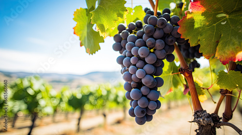Mature syrah grapes for ros or red wine ready for harvest in Cotes de Provence vineyards south of France With copyspace for text