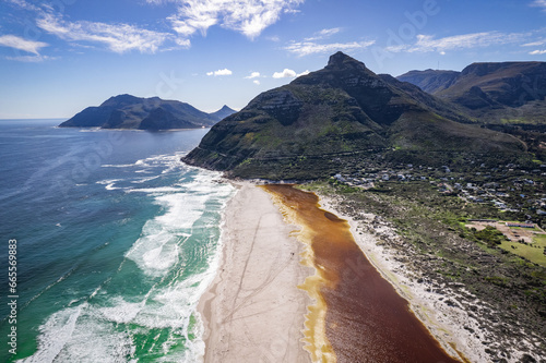 Aerial view of Noordhoek Long Beach in Cape Town, South Africa