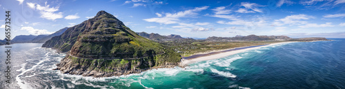 Aerial view of Noordhoek Long Beach in Cape Town, South Africa