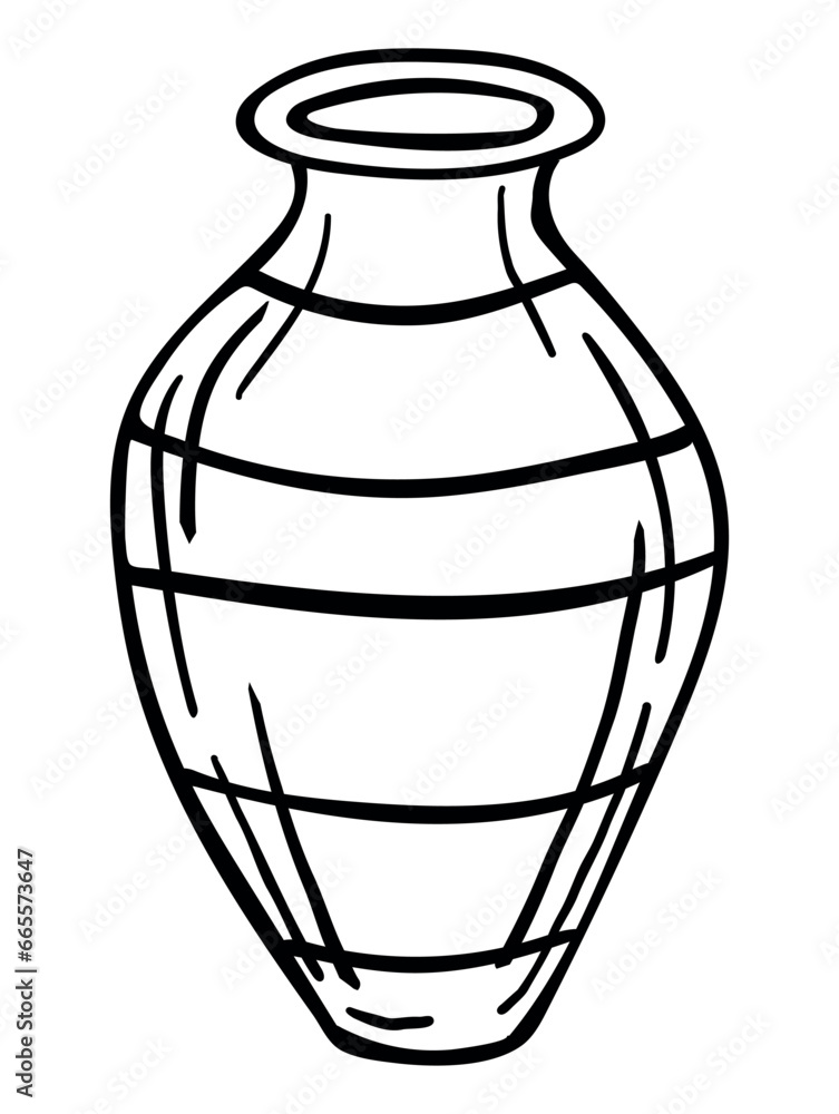Drawing of vase for wine in outline style isolated on a white background. Vector illustration. Ancient vessel for wine or water. Drawing of vase for wine in outline style isolated on a white background. Vector illustration. Ancient vessel for wine or water.