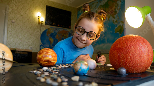 Canvas Print Young Astronomer's Playful Exploration