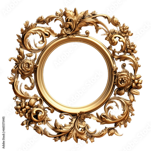 oval gold picture mirror frame isolated on transparent background, Generative ai © The Deep Designer