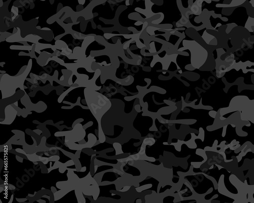 Camouflage Woodland Fabric. Army Dirty Grunge. Abstract Vector Camoflage. Gray Camo Print. Dark Modern Pattern. Seamless Paint. Digital Black Camouflage. Hunter Gray Pattern. Camo Seamless Brush.