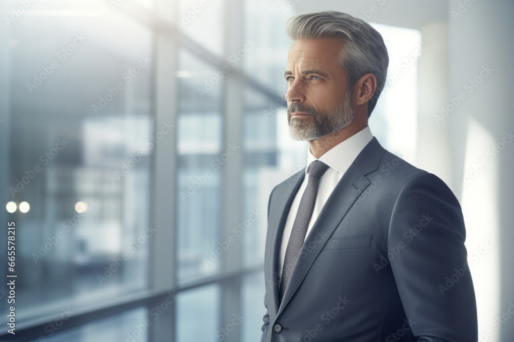 Senior businessman in office building hallway Senior businessman in office building hallway