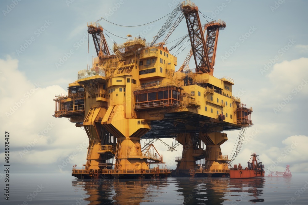 Cargo terminal for loading bulk cargo of iron ore by ship cranes and grabs. Port of Lofoten, Norway. heavy lift crane vessel, AI Generated Cargo terminal for loading bulk cargo of iron ore by ship cranes and grabs. Port of Lofoten, Norway. heavy lift crane vessel, AI Generated