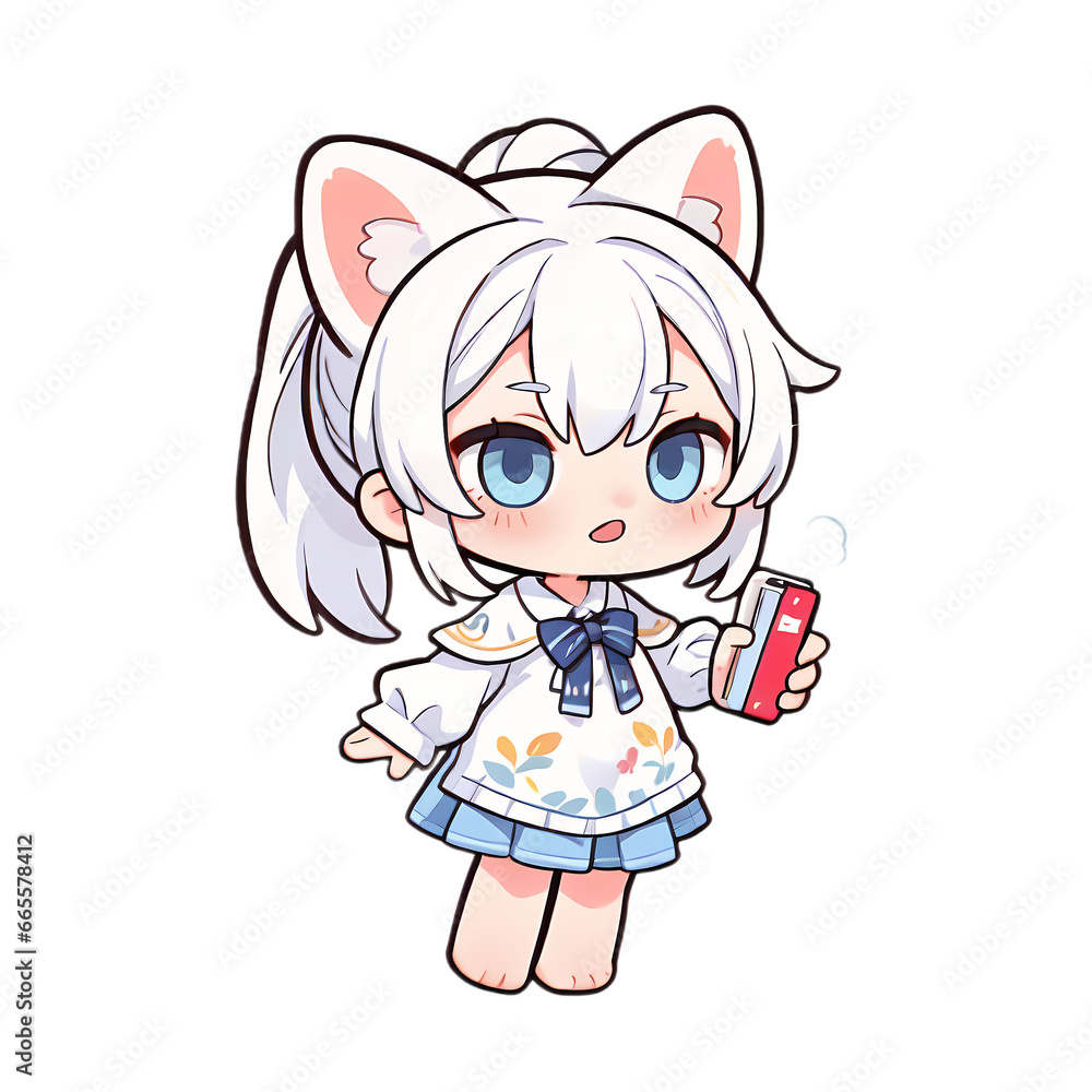 Naklejka premium SD cute anime illustration Kemonomimi