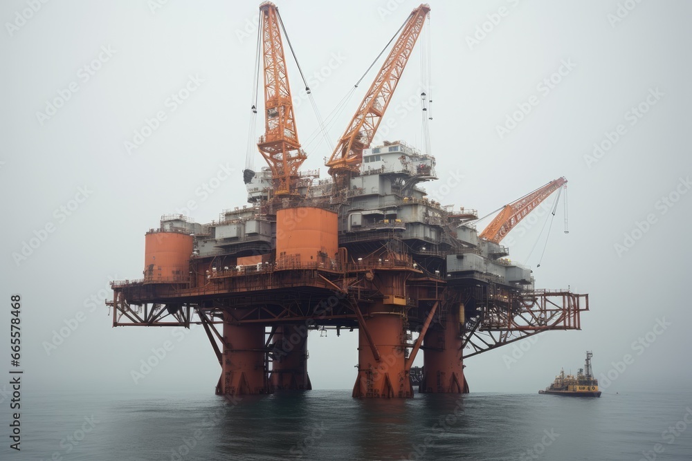 Offshore construction platform for production oil and gas in the sea. heavy lift crane vessel, AI Generated