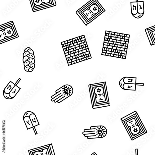 judaism jewish jew israel torah vector seamless pattern thin line illustration