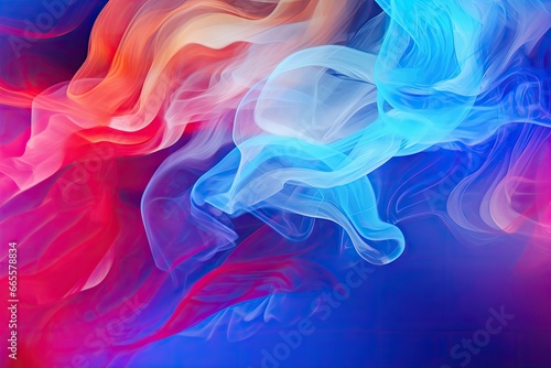 abstract background of blue and red smoke in the shape of a wave, illustration Dramatic smoke and fog in contrasting vivid colors. background or wallpaper, AI Generated