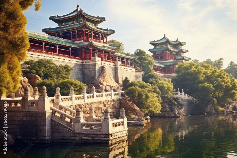 Beautiful view of the famous Forbidden City in Beijing, China, Imperial Summer Palace in Beijing,China, AI Generated - obrazy, fototapety, plakaty 