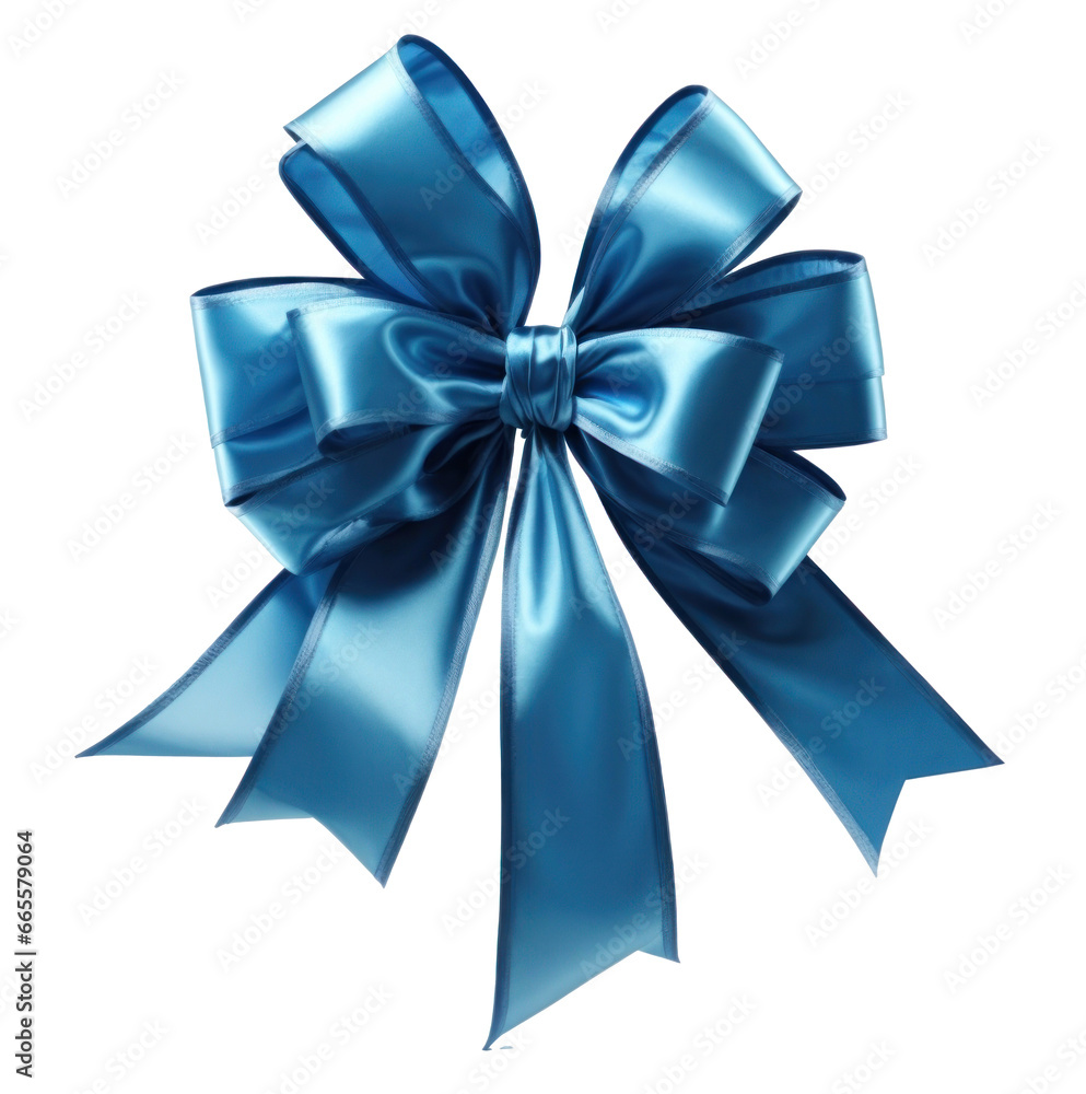 Blue bow with blue ribbon isolated on transparent background. generative ai