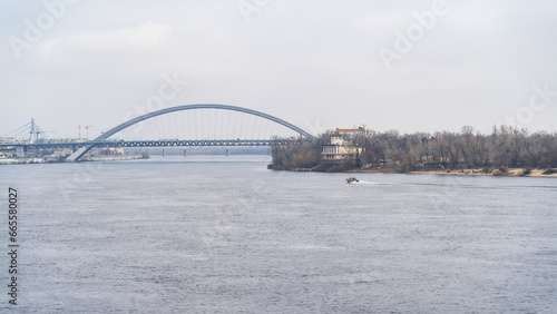 View of the Kyiv Bridge from the Orsky station, Landscape, city view