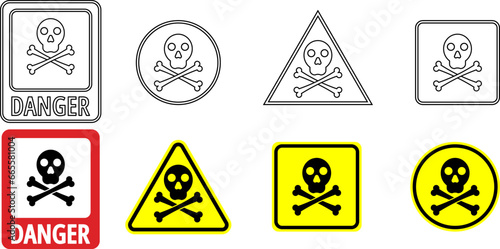 outline silhouette Skull and bones warning sign