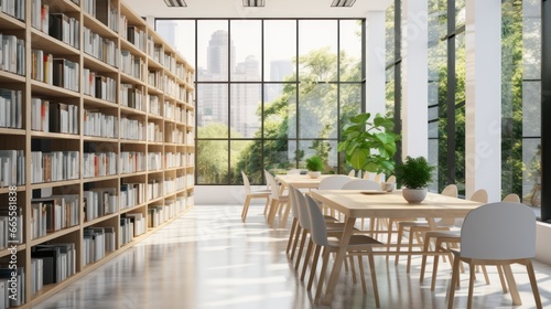The Elegance of Bookshelves and Seating in the Library. Generative AI