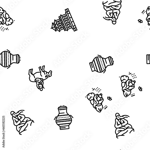 taoism yang yin ying chinese vector seamless pattern thin line illustration