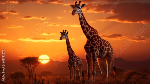 Mom And Baby Giraffes.