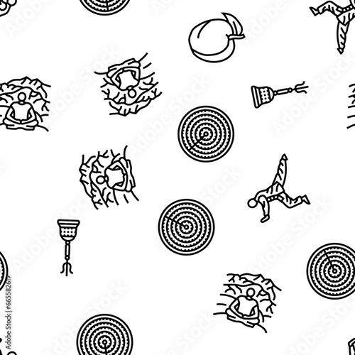 taoism yang yin ying chinese vector seamless pattern thin line illustration