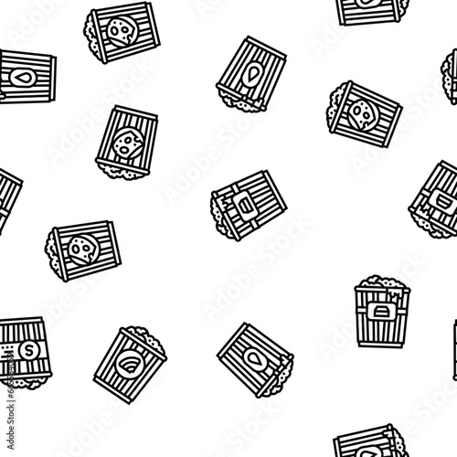 popcorn corn pop cinema vector seamless pattern thin line illustration