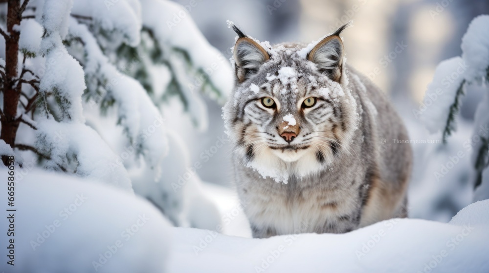 Snowy Stalker: Wild Cat in a Winter Wonderland
