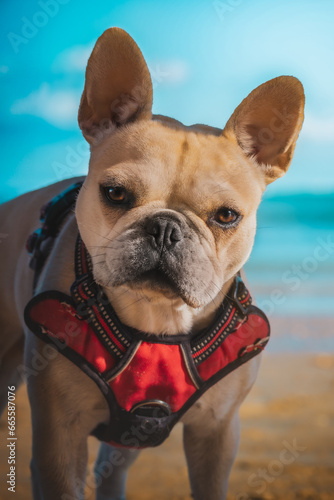 Fototapeta Naklejka Na Ścianę i Meble -  French bulldog at the beach