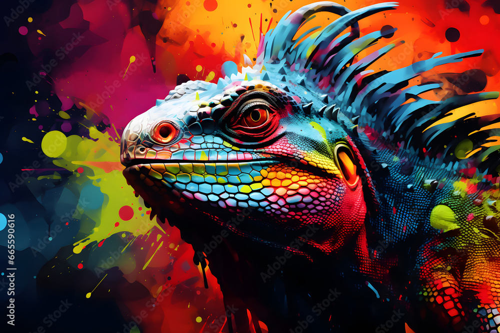 Colorful iguana on a black background