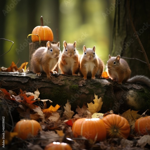 "Squirrel Olympics: A Squad's Pumpkin Bowling Spectacle" Ai generated. © Metodi