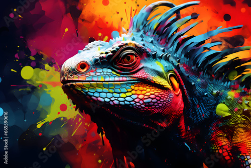 Colorful iguana on a black background